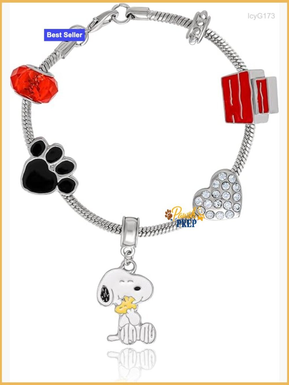 7 Inch Snoopy Charm Bracelet With Lobster Clasp, Officially Licensed